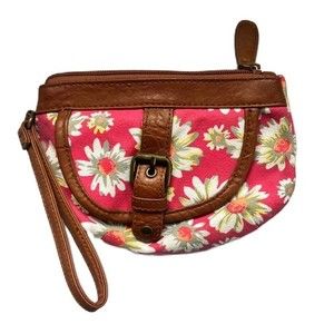 American Eagle Wristlet Pink and White Flowers with Faux Leather ditsy floral